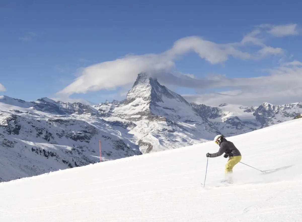 Zermatt skiing with view of Matterhorn