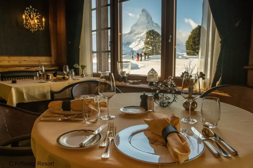 Table setting at a fine Zermatt restaurant